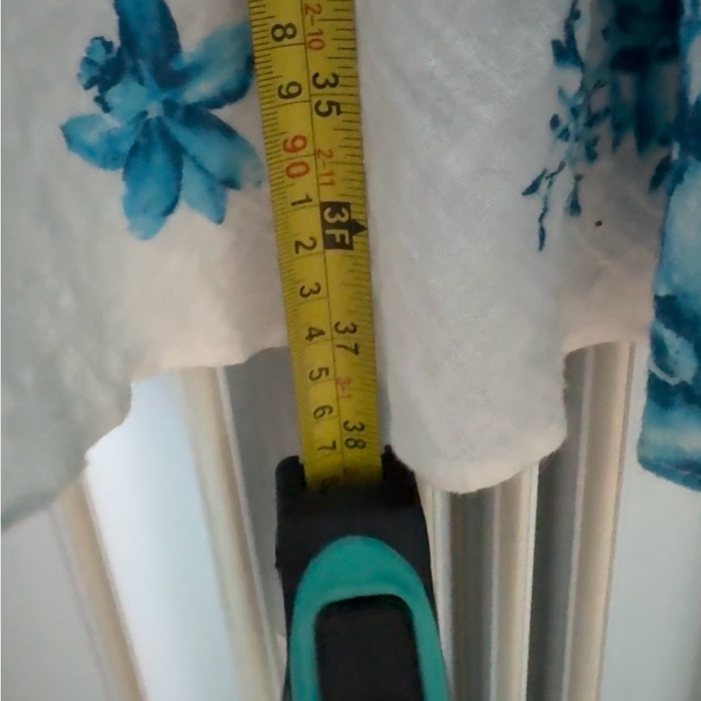 White Skirt with Blue Floral Print and Decorative Belt - Picture 5 of 5
